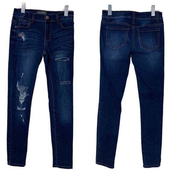 Harper Dark Wash Distressed Destroyed Mid Rise Skinny Jeans Women's Size 27 - Picture 7 of 7